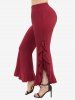 Plus Size Side Lace Up Braided Flounce Hem Pockets Solid Bootcut Pants -  