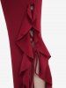 Plus Size Side Lace Up Braided Flounce Hem Pockets Solid Bootcut Pants -  