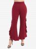 Plus Size Side Lace Up Braided Flounce Hem Pockets Solid Bootcut Pants -  