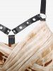 Plus Size Cold Shoulder O-Ring PU Straps Grommet Crossover Braided Streak Dye Ombre Top -  