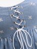 Plus Size Lace Up Panel Hollow Out Floral Embroidery Tassel Tank Top -  