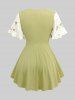 Plus Size Watercolor Flowers Print Buckle Ruched Ruffles Ribbed Textured Asymmetrical 2 In 1 Blouse -  