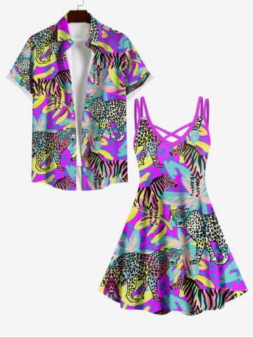 Vacation Style Leaf Leopard Zebra Printed Plus Size Hawaii Beach Outfit for Couples