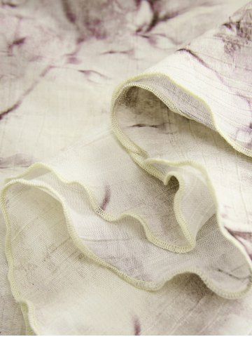 Gothic Flare Sleeves Ink Painting Floral Leaf Printed Ruched Distressed Hook and Eye Cropped Blouse