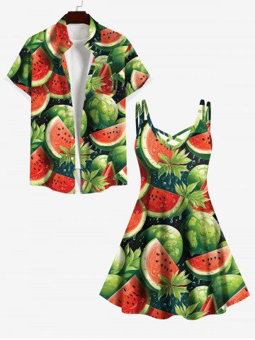 Hawaii Plus Size Watermelon Leaf Print Crisscross Strapy Cami Dress