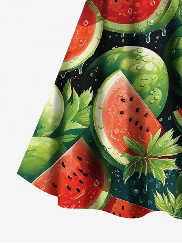 Hawaii Plus Size Watermelon Leaf Print Crisscross Strapy Cami Dress