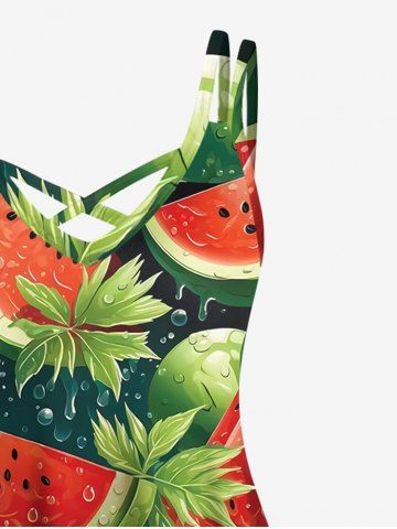 Hawaii Plus Size Watermelon Leaf Print Crisscross Strapy Cami Dress
