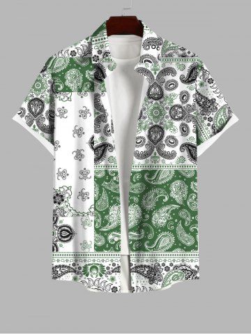 Hawaii Men's Turn-down Collar Paisley Floral Geometric Graphic Print Buttons Pocket Beach Shirt - MULTI-A - S