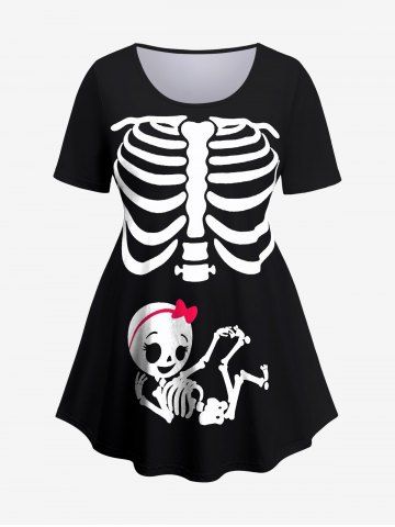 Plus Size Bowknot Skeleton Baby Print Maternity T-shirt - BLACK - S
