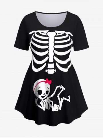 Plus Size Bowknot Skeleton Baby Print Maternity T-shirt - BLACK - L