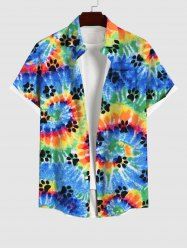 Hawaii Plus Size Turn-down Collar Spiral Watercolor Tie Dye Cat Paw Print Buttons Pocket Beach Shirt For Men - Multi-A S