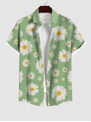 Hawaii Plus Size Daisy Flower Print Buttons Pocket Shirt For Men - Vert clair M