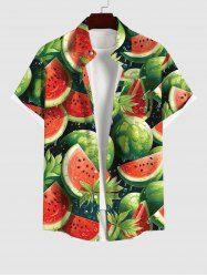 Hawaii Plus Size Watermelon Leaf  Print Buttons Pocket Shirt For Men - Multi-A S