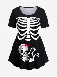 Plus Size Bowknot Skeleton Baby Print Maternity T-shirt -  