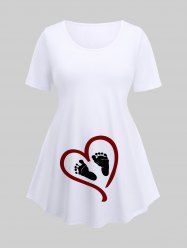 Plus Size Baby Footprint Heart Print Maternity T-shirt -  