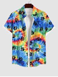 Hawaii Plus Size Turn-down Collar Spiral Watercolor Tie Dye Cat Paw Print Buttons Pocket Beach Shirt For Men -  
