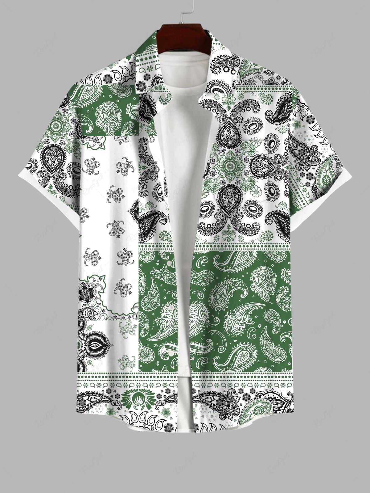 Store Hawaii Men's Turn-down Collar Paisley Floral Geometric Graphic Print Buttons Pocket Beach Shirt  