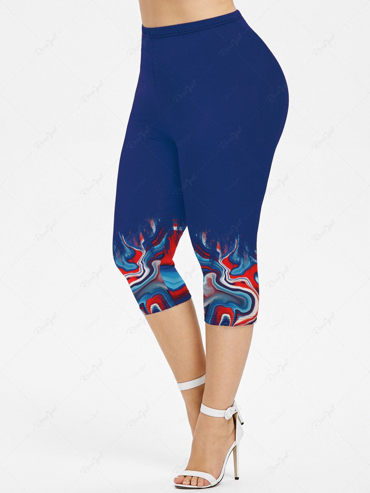 Fashion Plus Size Watercolor Striped Print Ombre Capri Leggings  