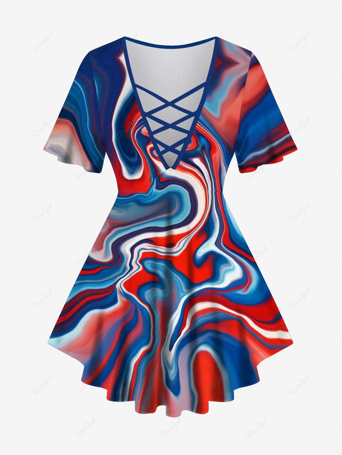 Outfit Plus Size Watercolor Striped Print Ombre Lattice T-shirt  