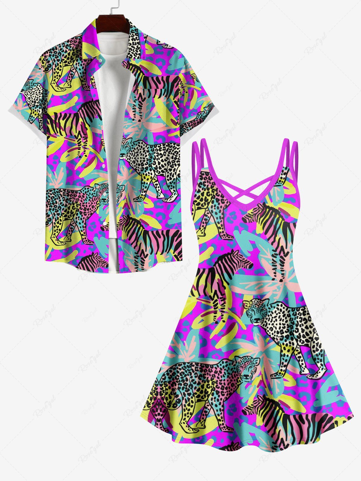 Best Vacation Style Leaf Leopard Zebra Printed Plus Size Hawaii Beach Outfit for Couples  