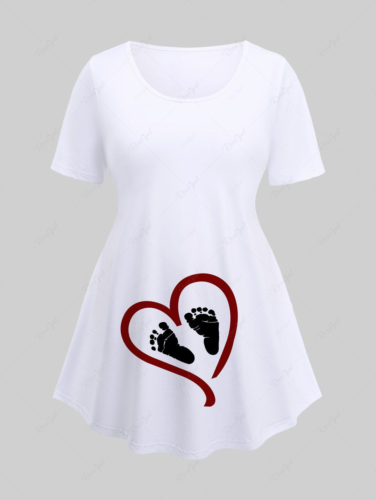Plus Size Baby Footprint Heart Print Maternity T-shirt Blanc 4X