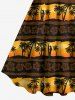 Robe Trapèze Vintage Imprimé Cocotier Floral à Dos Nu Grande Taille avec Poches - Café profond 