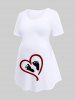 Plus Size Baby Footprint Heart Print Maternity T-shirt -  