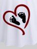 Plus Size Baby Footprint Heart Print Maternity T-shirt -  