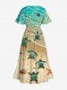 Hawaii Plus Size Sea Creatures Beach Turtle Shell Starfish Print Split Dress -  