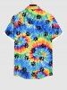 Hawaii Plus Size Turn-down Collar Spiral Watercolor Tie Dye Cat Paw Print Buttons Pocket Beach Shirt For Men -  