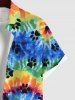 Hawaii Plus Size Turn-down Collar Spiral Watercolor Tie Dye Cat Paw Print Buttons Pocket Beach Shirt For Men - Multi-A 2XL