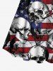 Fashion Skull Patriotic American Flag Twist Halter Backless Boyleg Cinched Tankini Swimsuit -  