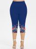Plus Size Watercolor Striped Print Ombre Capri Leggings -  