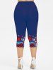 Plus Size Watercolor Striped Print Ombre Capri Leggings -  