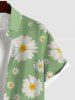 Hawaii Plus Size Daisy Flower Print Buttons Pocket Shirt For Men - Vert clair XL