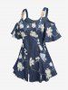 Plus Size Jacquard Embroidery Flowers Rivet Zip Up Leaf Buckle Cold Shoulder T-shirt -  