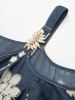 Plus Size Jacquard Embroidery Flowers Rivet Zip Up Leaf Buckle Cold Shoulder T-shirt -  