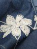 Plus Size Jacquard Embroidery Flowers Rivet Zip Up Leaf Buckle Cold Shoulder T-shirt -  