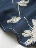 Plus Size Jacquard Embroidery Flowers Rivet Zip Up Leaf Buckle Cold Shoulder T-shirt -  