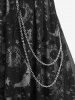 Robe Asymétrique Superposée Teintée Etoile Lune et Soleil Imprimés en Maille Transparente à Lacets - Noir 1X | US 14-16