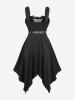 Gothic Plus Size Tie Dye Sun Star Moon Print Grommets Lace Up Sheer Mesh Layered Asymmetrical Tank Dress With Belt and Chain -  