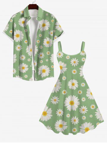 Daisy Flower Print Plus Size Hawaii Beach Outfit for Couples - LIGHT GREEN