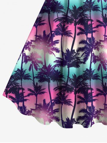 Hawaii Plus Size Coconut Tree Ombre Galaxy Print Backless A Line Tank Dress