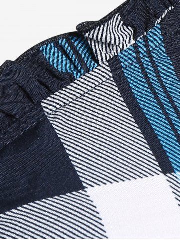 Plus Size Checked Rings Frilled Cinched Handkerchief Hem Tank Top