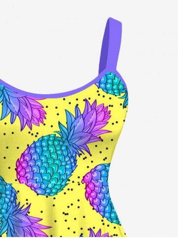 Hawaii Plus Size Pineapple Pin Dot Print Backless A Line Tank Dress