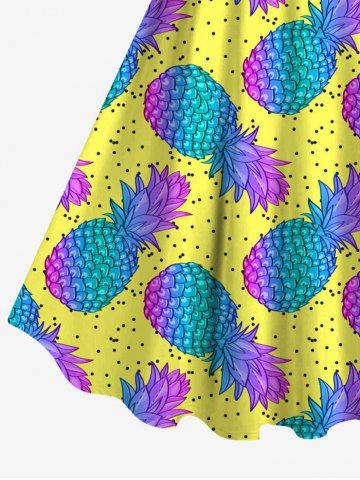 Hawaii Plus Size Pineapple Pin Dot Print Backless A Line Tank Dress