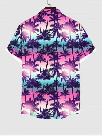 Hawaii Men's Turn-down Collar Coconut Tree Ombre Galaxy Print Button Pocket Shirt