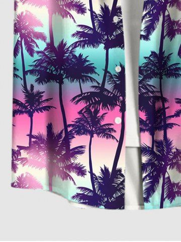 Hawaii Men's Turn-down Collar Coconut Tree Ombre Galaxy Print Button Pocket Shirt