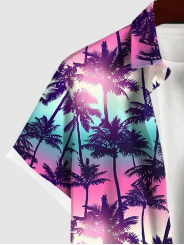 Hawaii Men's Turn-down Collar Coconut Tree Ombre Galaxy Print Button Pocket Shirt