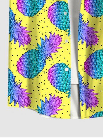 Hawaii Plus Size Turn-down Collar Pineapple Pin Dot Print Button Pocket Shirt For Men